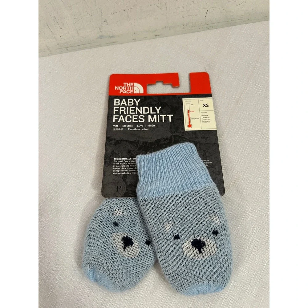 The North Face Baby Friendly Faces Mitt XS Pale Blue Knit Bear Mittens Unisex